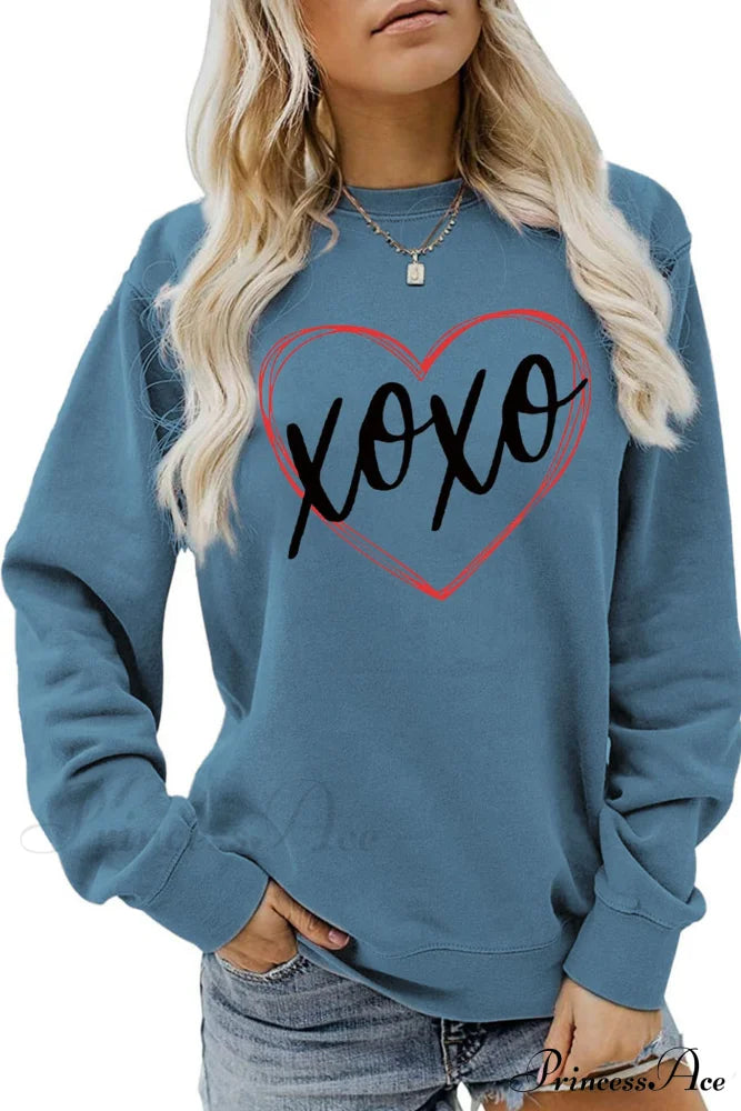 Heart Letter Graphic Sweatshirt Blue / S Sweatshirts