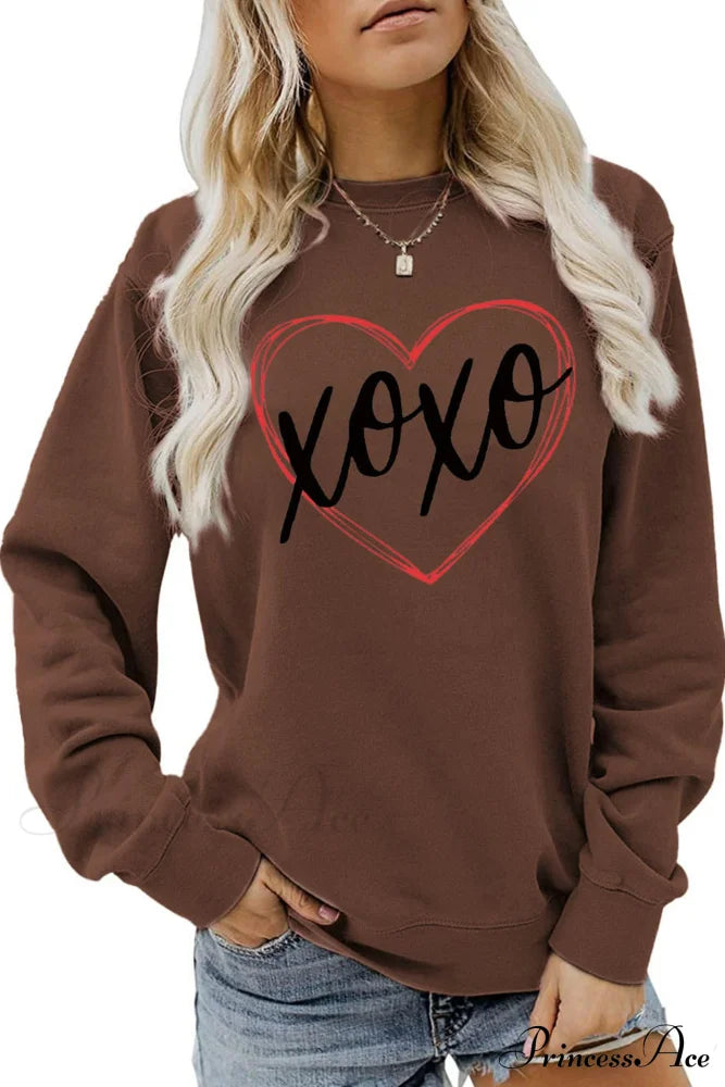 Heart Letter Graphic Sweatshirt Brown / S Sweatshirts