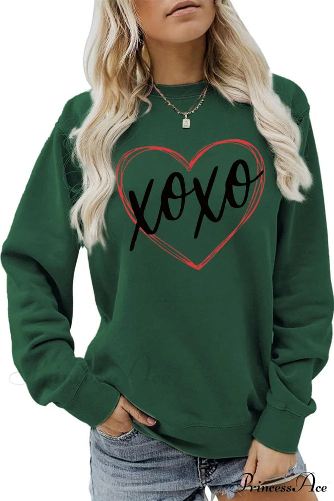 Heart Letter Graphic Sweatshirt Green / S Sweatshirts