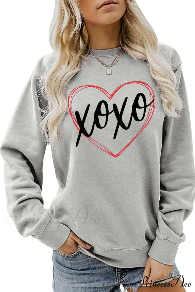 Heart Letter Graphic Sweatshirt Grey / S Sweatshirts