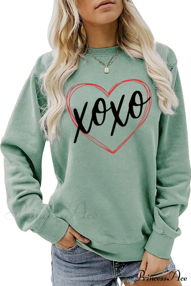 Heart Letter Graphic Sweatshirt Light Green / S Sweatshirts