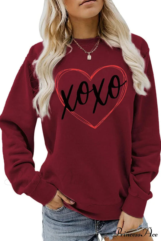 Heart Letter Graphic Sweatshirt Maroon / S Sweatshirts