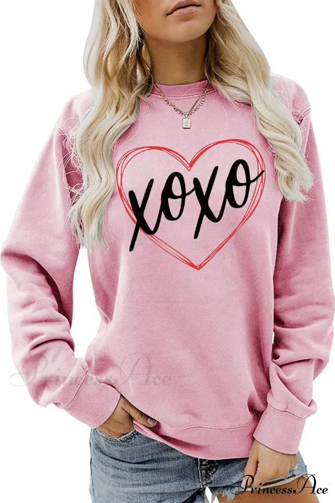 Heart Letter Graphic Sweatshirt Pink / S Sweatshirts