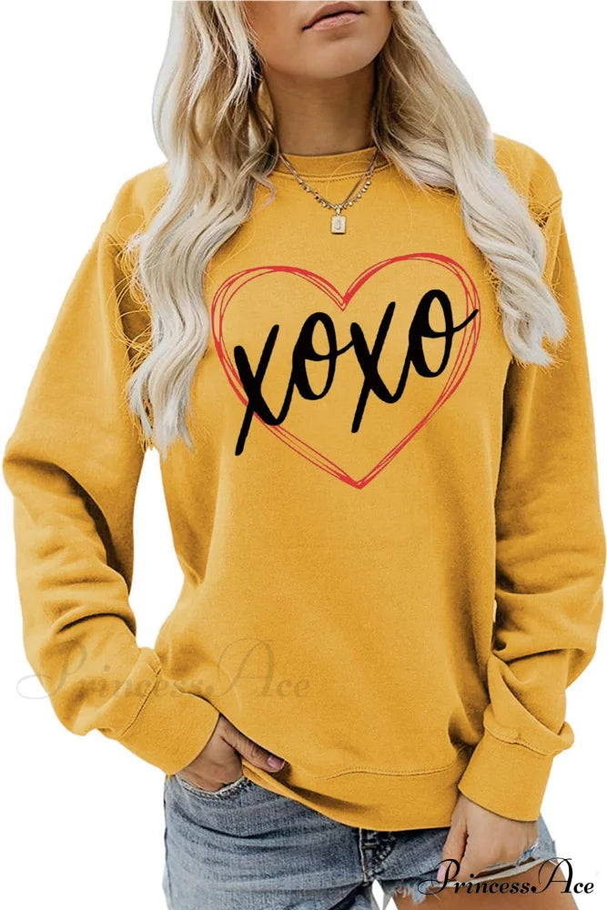 Heart Letter Graphic Sweatshirt Yellow / S Sweatshirts