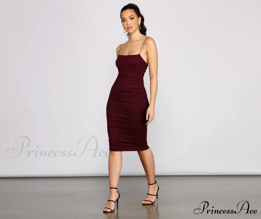 Heart Of Glam Ruched Midi Dress - Lady Occasions