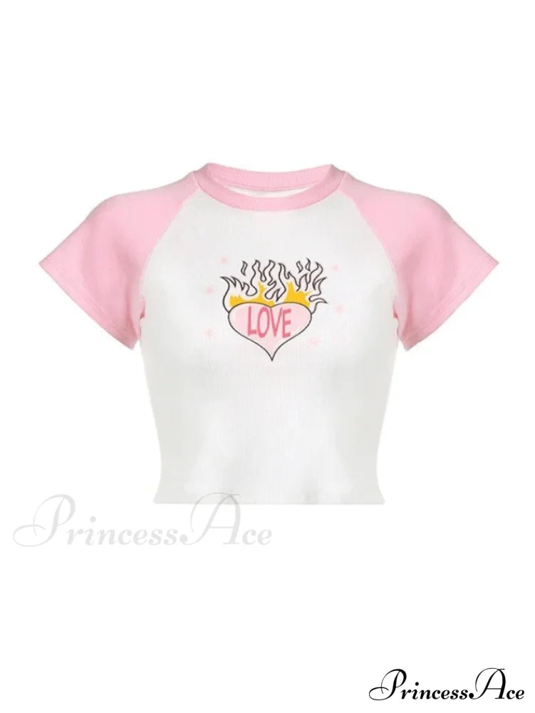 Heart Print Graceful Pocket Patch Jeans Tops&Tees