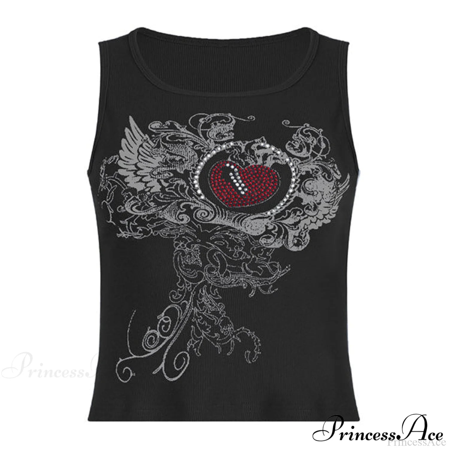 Heart Print Graceful White Crop Top Tank Tops&Camis