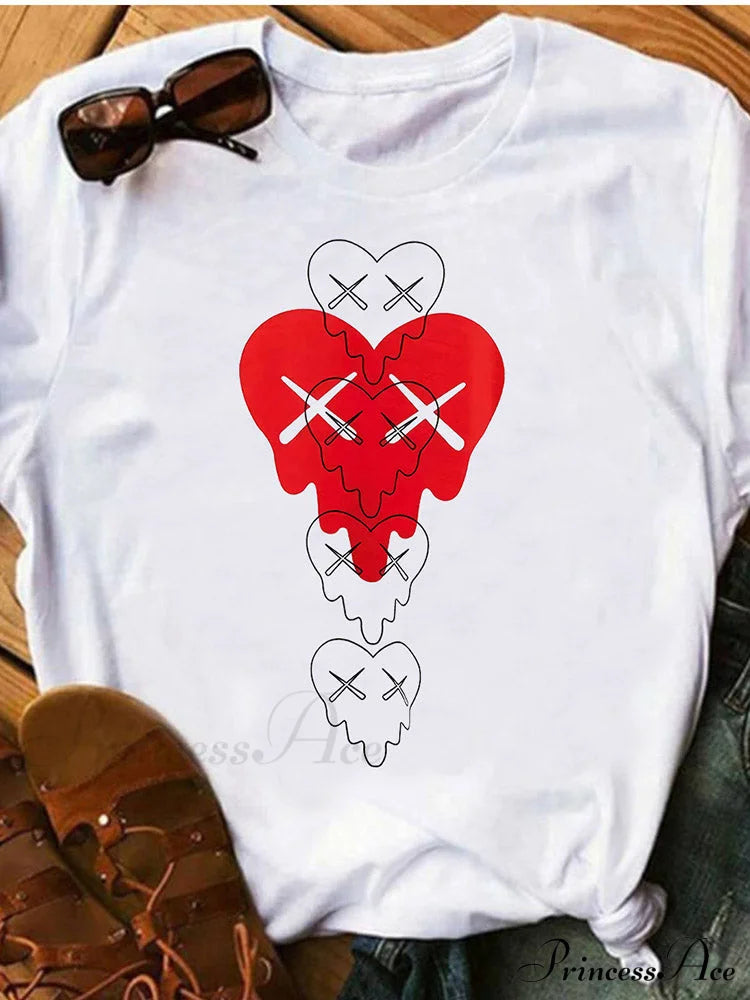 Heart Print Raglan Trendy Short Sleeve Tee Shirts & Tops