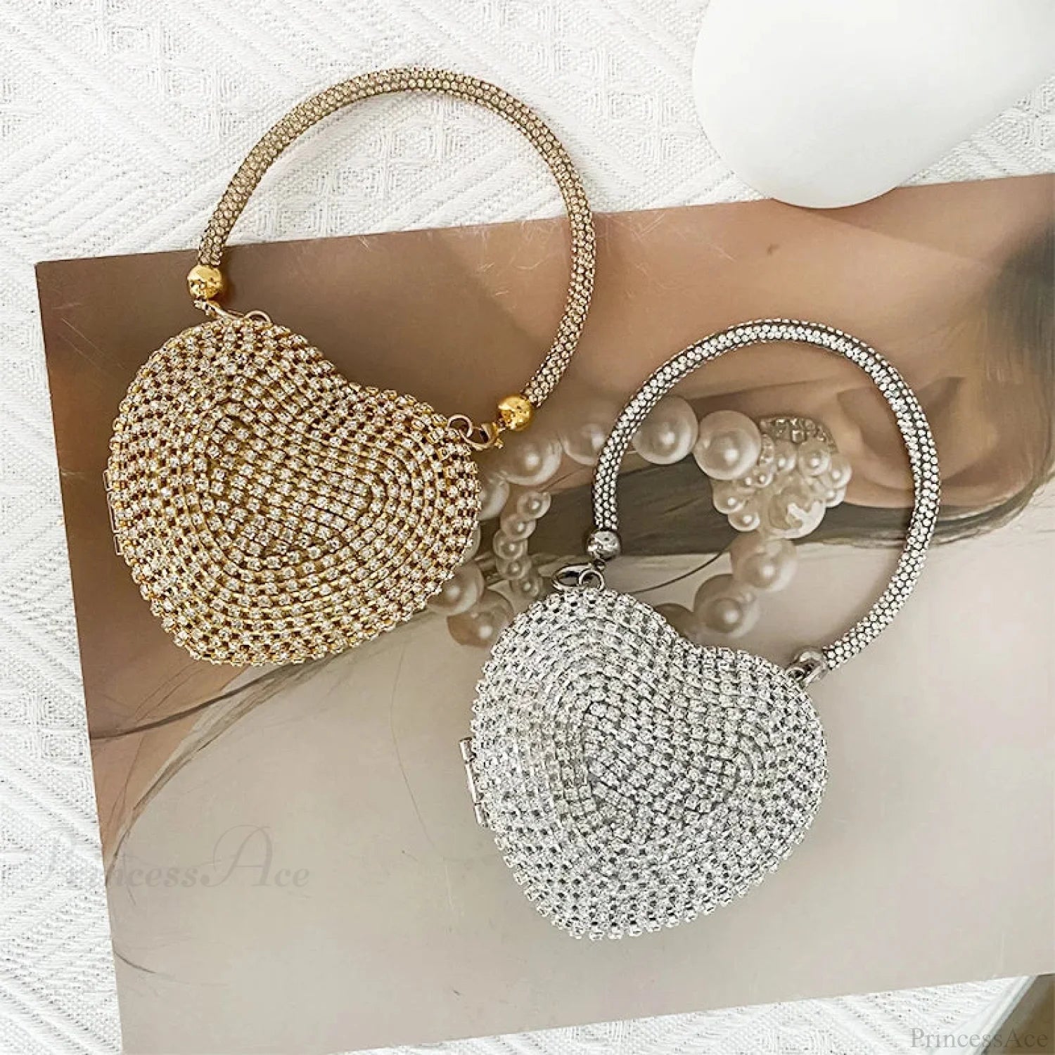Heart Shape Sparkling Diamond Clutch Bag clutchbag-250126