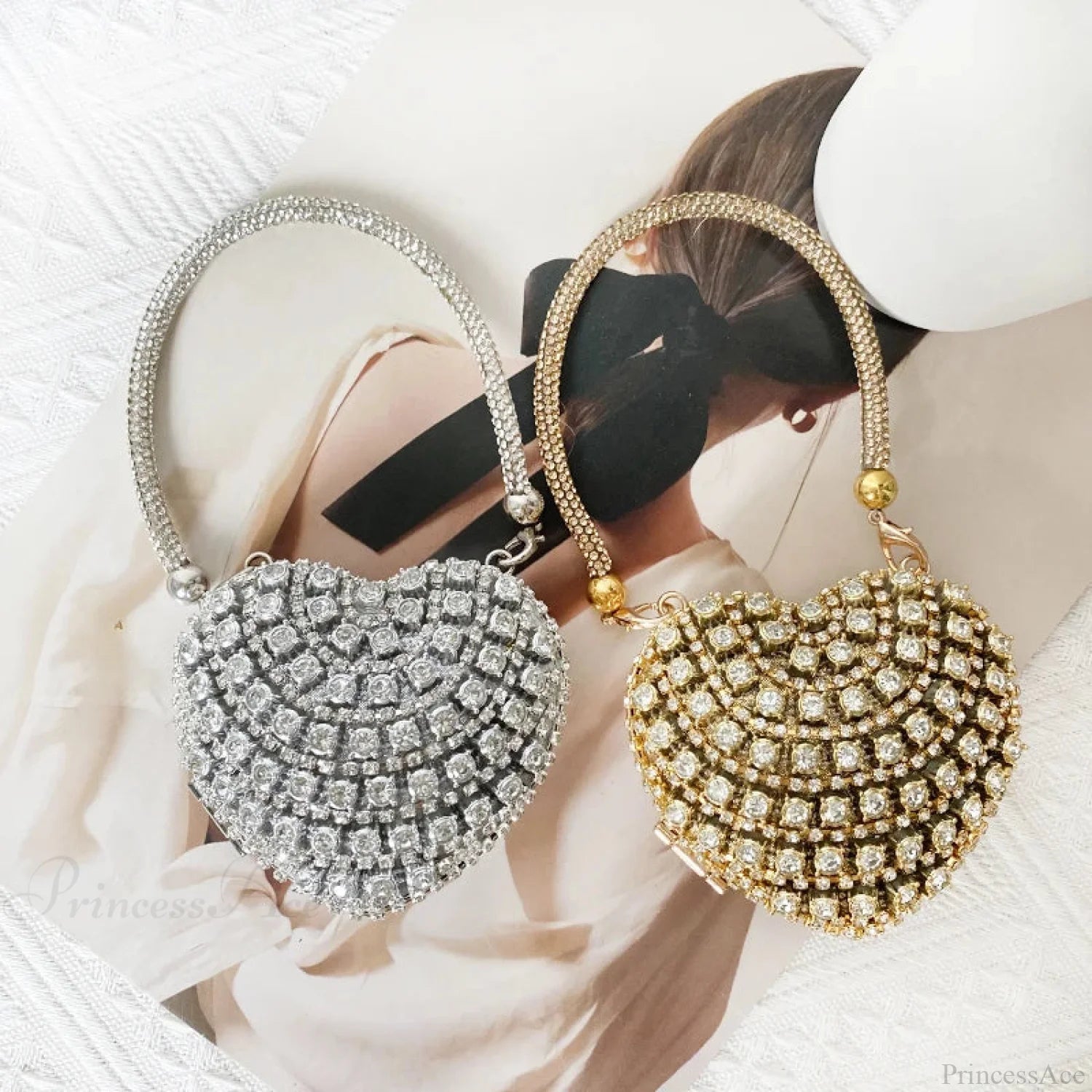 Heart Shape Sparkling Diamond Clutch Bag clutchbag-250126