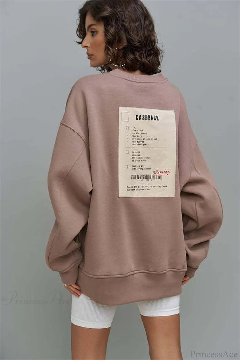 Heavy Rib Tag Print Slouchy Oversized Crewneck Sweatshirt