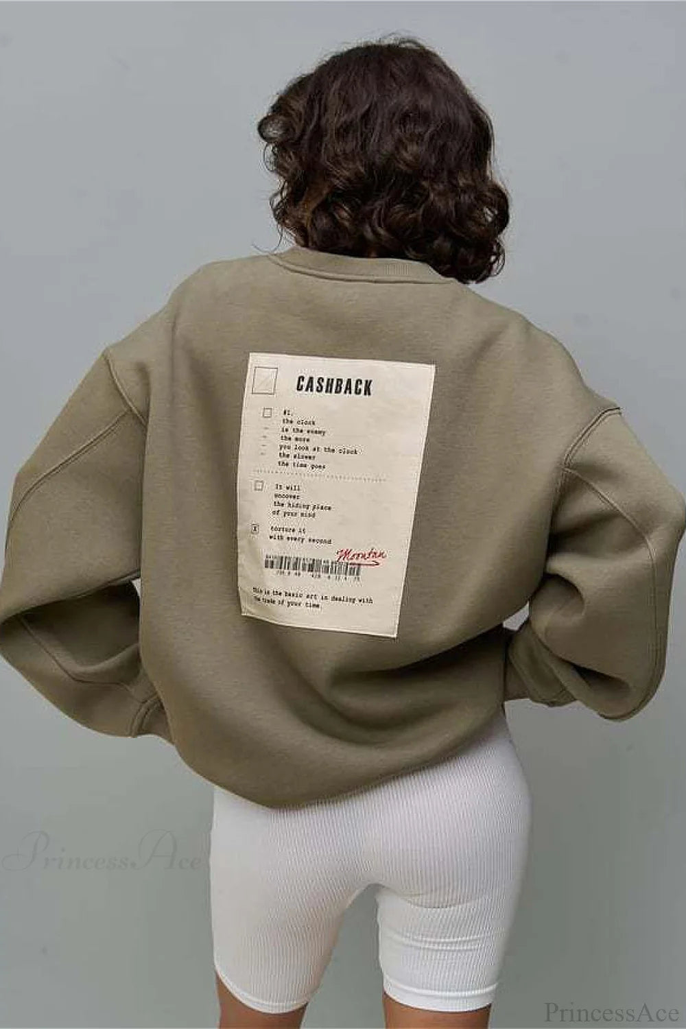 Heavy Rib Tag Print Slouchy Oversized Crewneck Sweatshirt