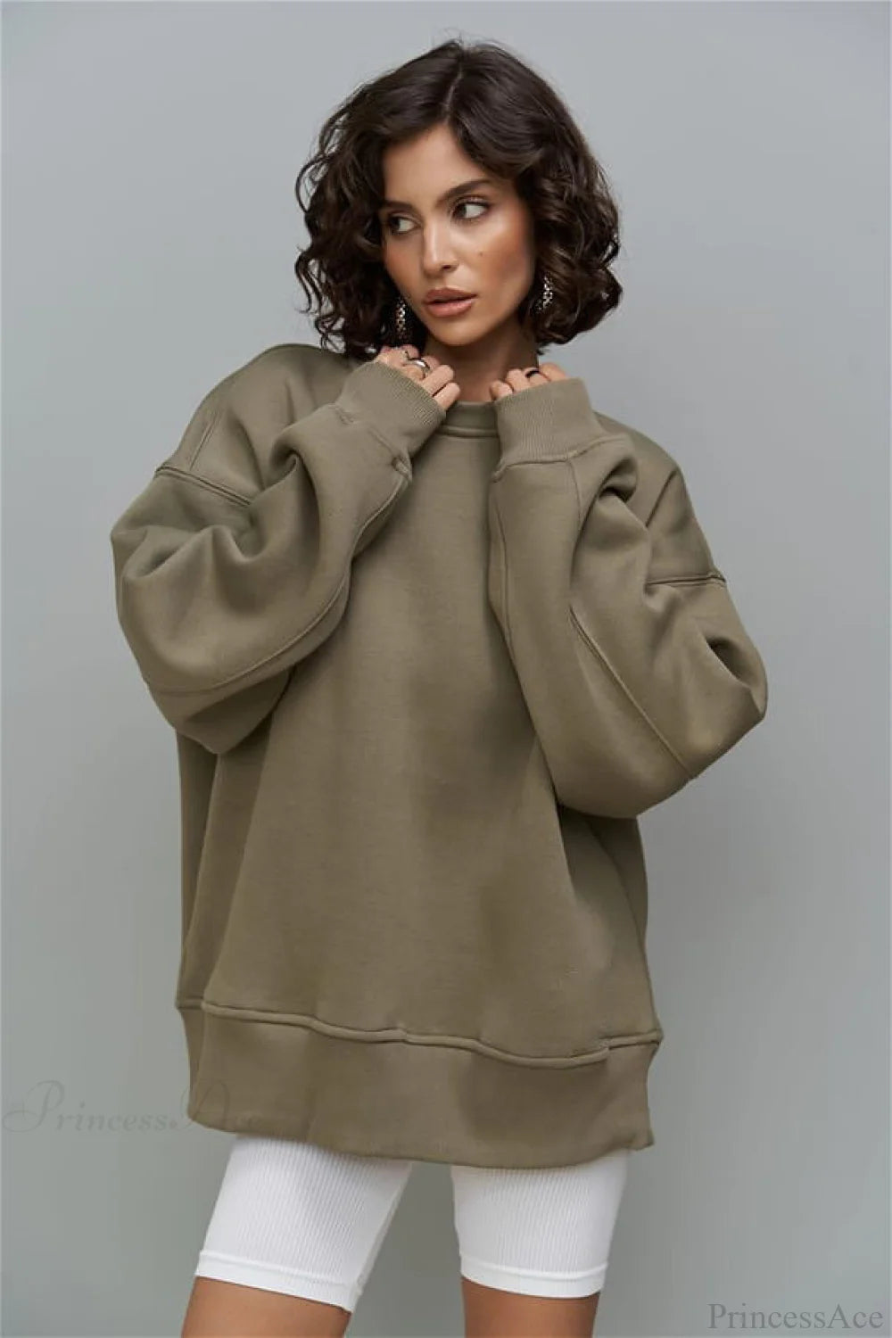 Heavy Rib Tag Print Slouchy Oversized Crewneck Sweatshirt Green / One Size