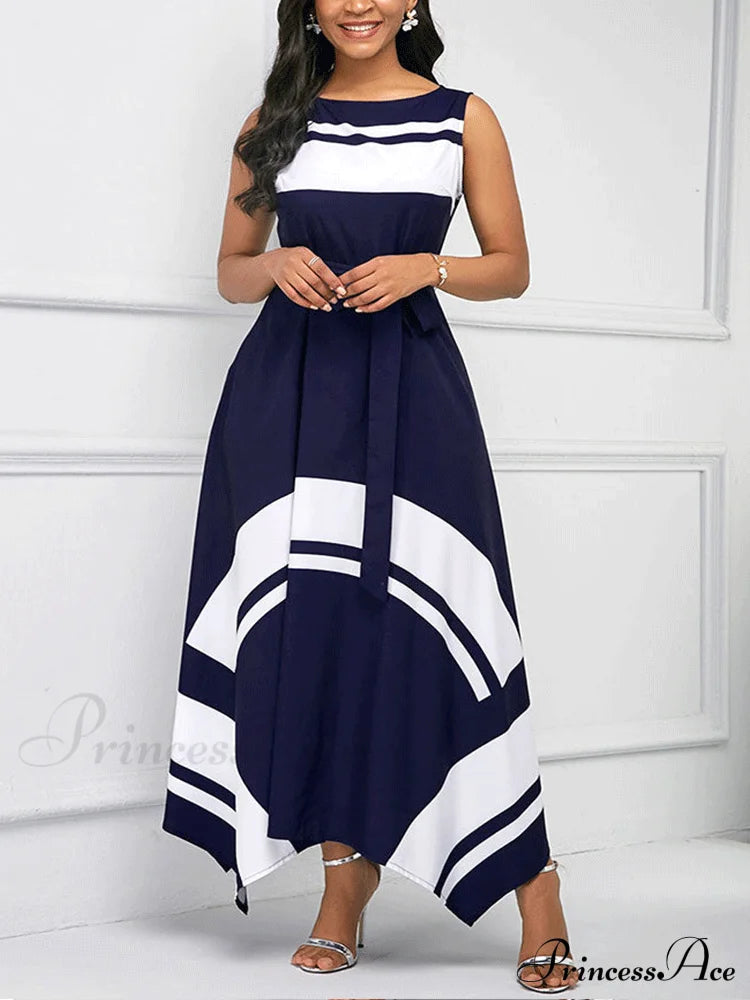 Hem Mesh Graceful Stitching Dress Navy Blue / S Dresses