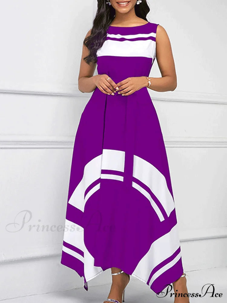 Hem Mesh Graceful Stitching Dress Purple / S Dresses