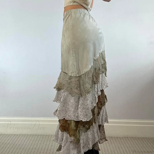 HEYounGIRL Y2K Aesthetic Lace Tiered Irregular Skirt Mori Girl skirt-250126