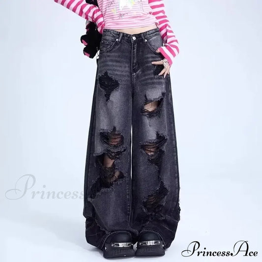 High-End Floor Length Trendy Brand Fashion Jean Black / S
