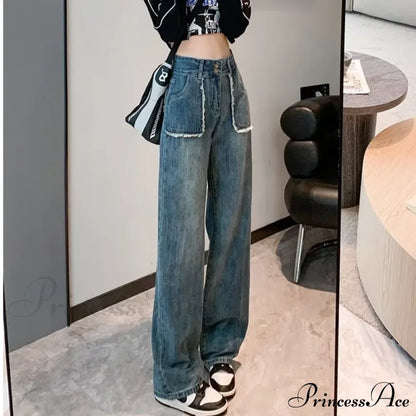 High End Raw Edge Stitching Design Lifting Buttocks Slimming Straight Wash Summer Denim Jean