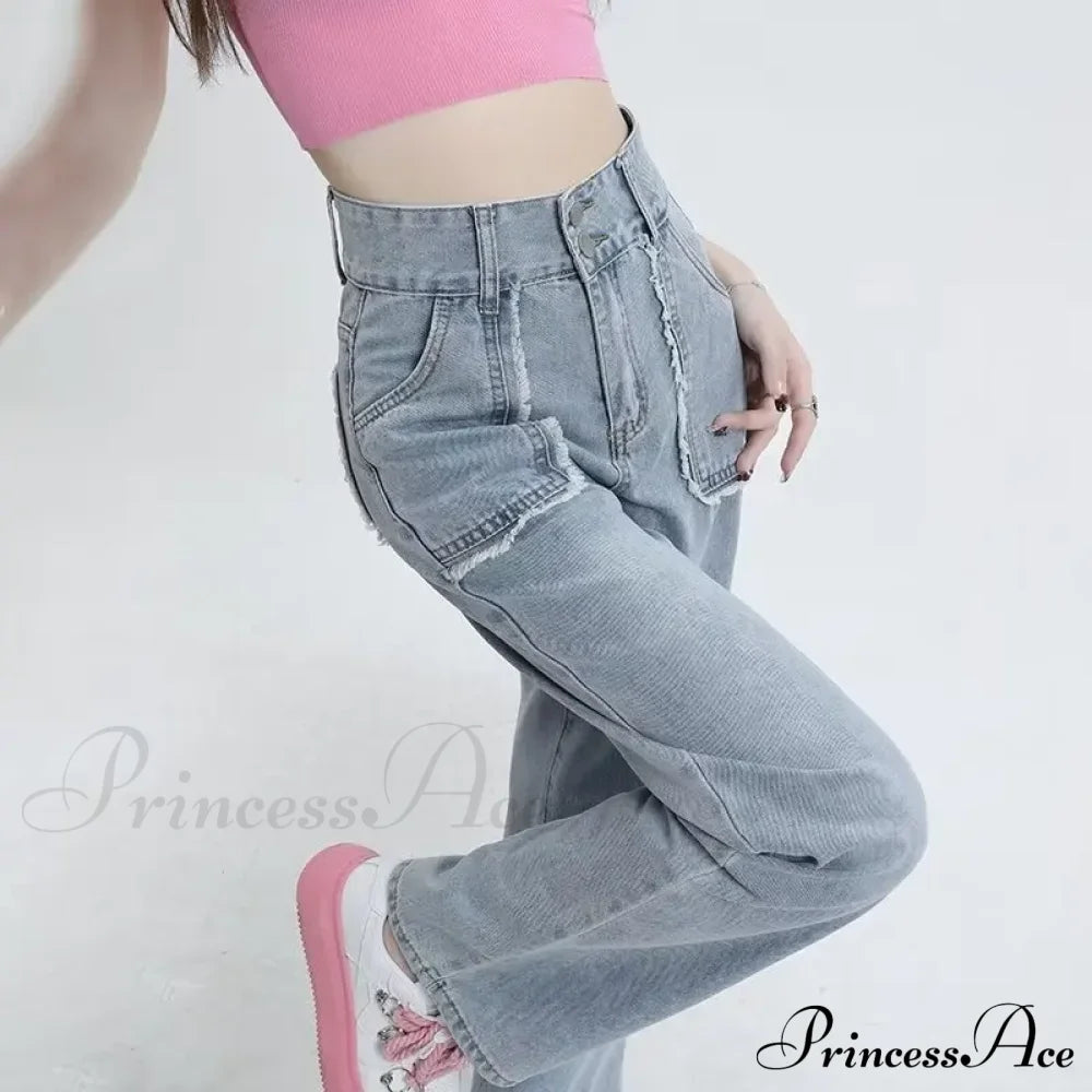 High End Raw Edge Stitching Design Lifting Buttocks Slimming Straight Wash Summer Denim Jean