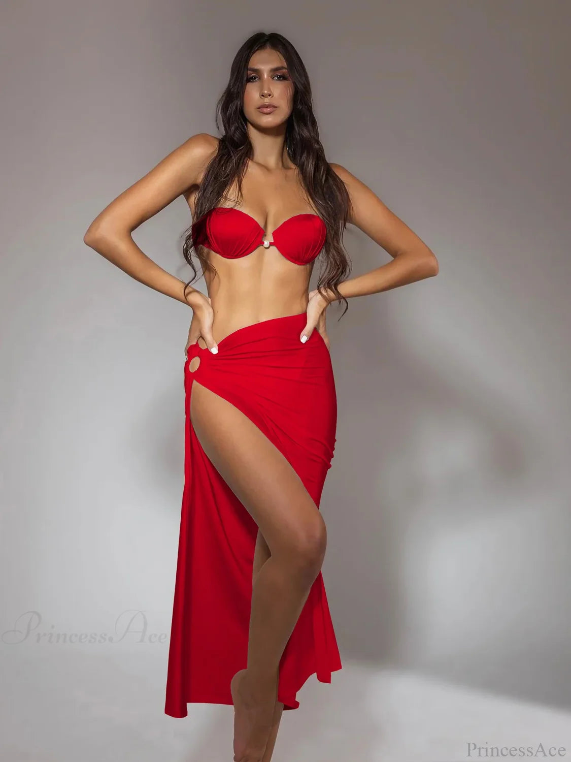 High Fork Skirt Shell Bikini Three Piece Swimsuit Bikini With SKirt-2 / S