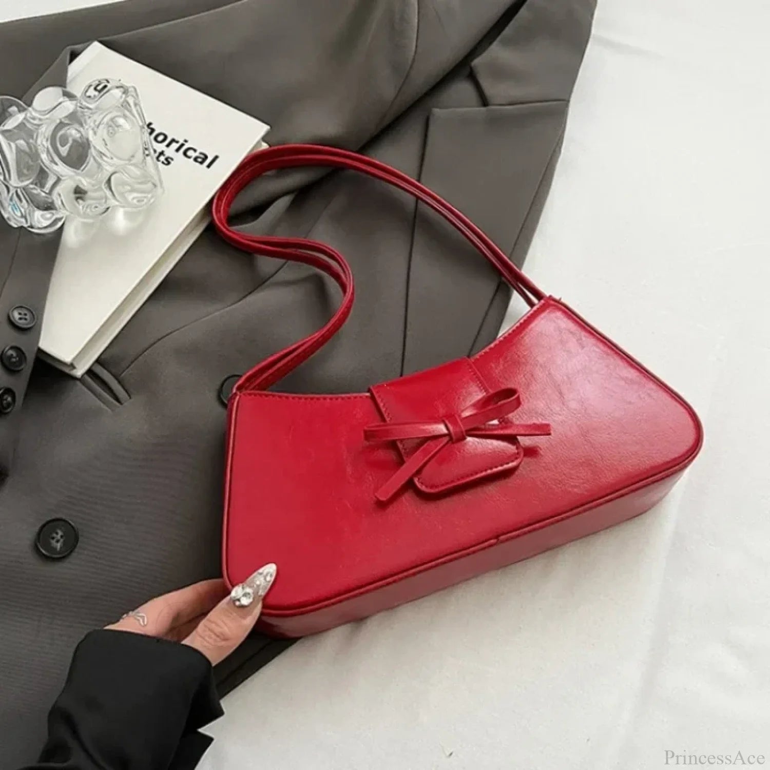High-Grade Retro PU Leather Underarm Bag Red shoulder-250126