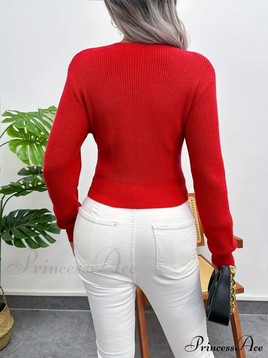 High-Grade Solid Color Slim-Fit Long-Sleeved Christmas Sweater Sweaters-L