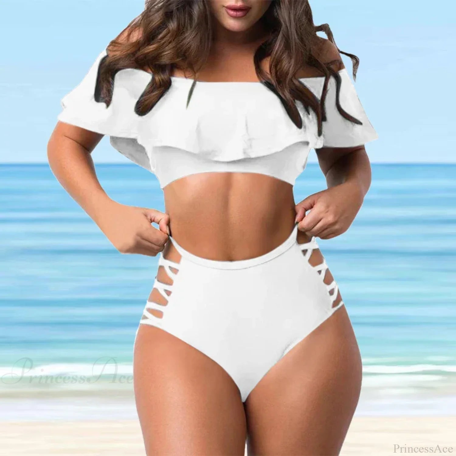 High Hips Pattern Tank Set Two Piece Set WHITE / S