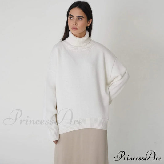 High Low Turtleneck Long Modern Sleeve Sweater - Olive One Size / White Sweaters