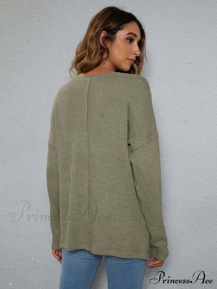 High-Low With Top Dropped Waffle-Knit Shoulder