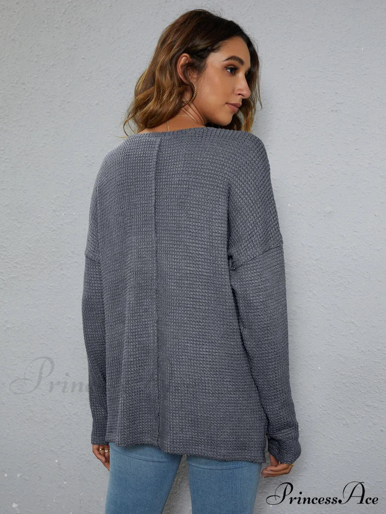 High-Low With Top Dropped Waffle-Knit Shoulder
