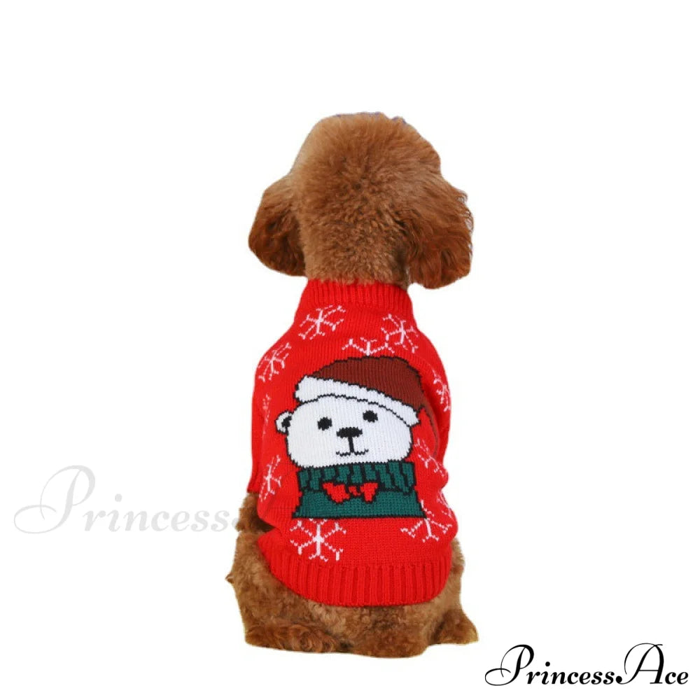 High Neck Cat Dog Knitted Casual Sweater Christmas Bear / M