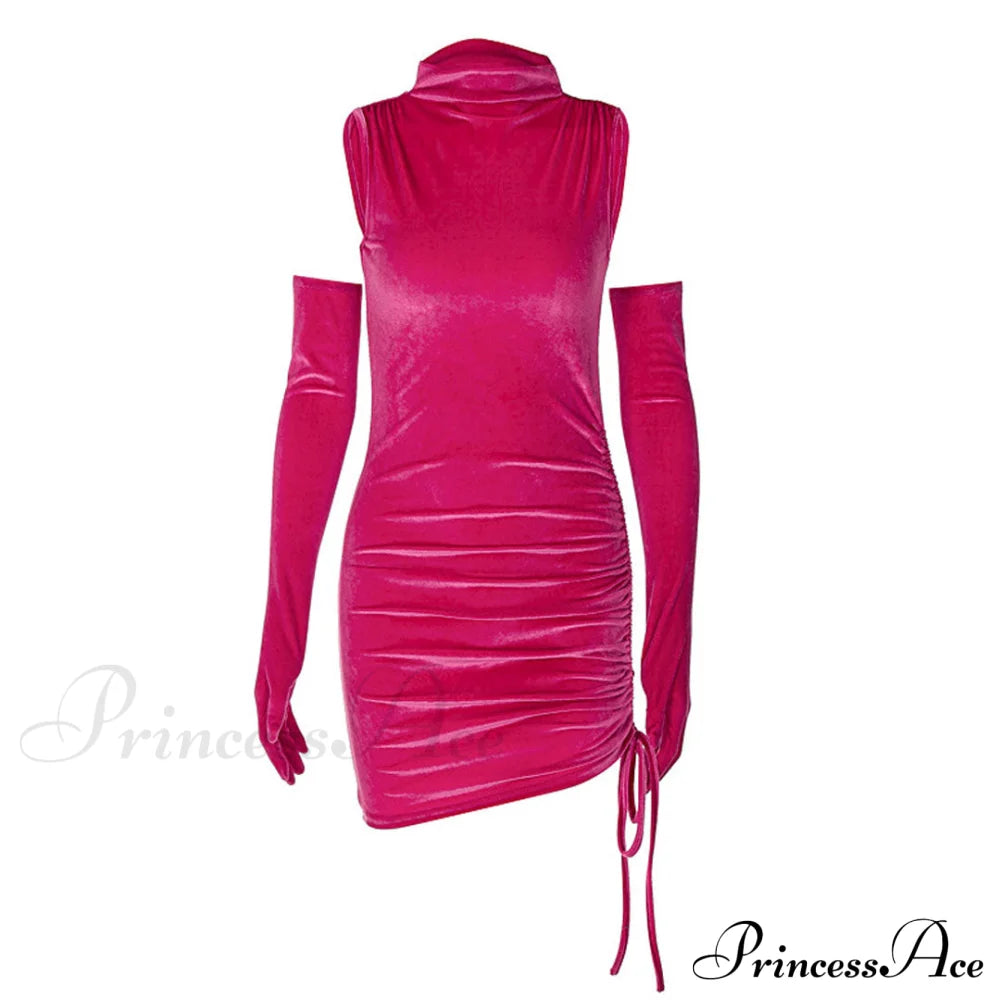 High Neck Ribbed Knit Modern Long Sleeve Maxi Dress L / Hot Pink Party Dresses-L