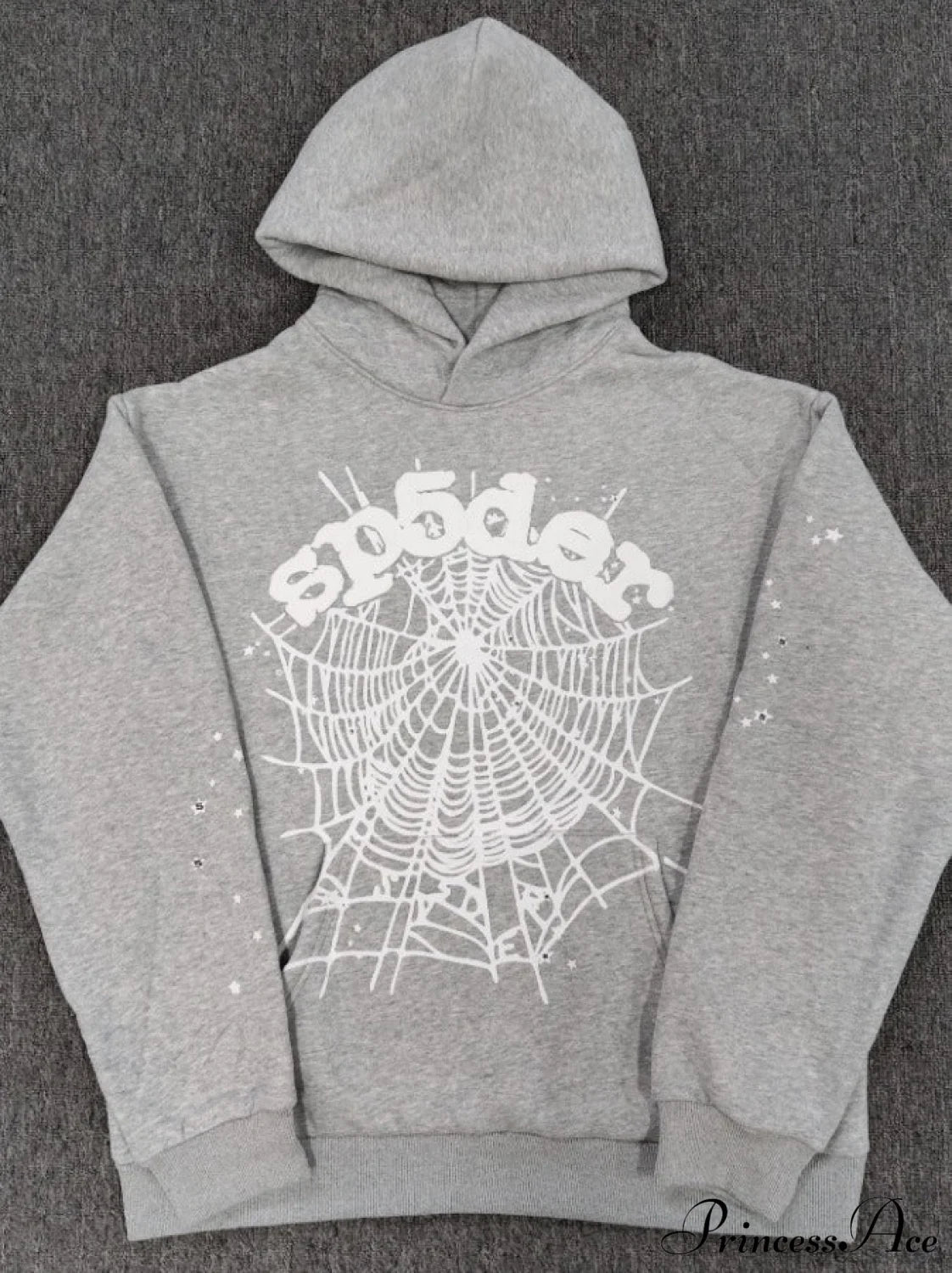 High Pile Fleece Foam Spider Print Hoodie S / Grey