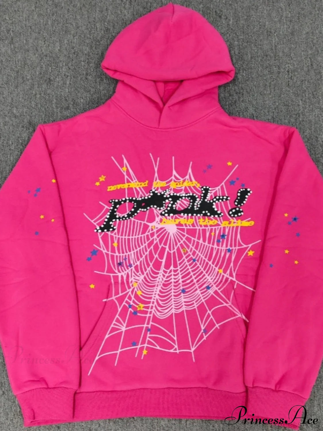 High Pile Fleece Foam Spider Print Hoodie S / Rose Red