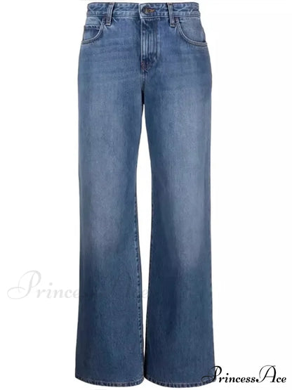 High Quality Autumn New Floor-Length Denim High-Waisted Minimalist Style Loose Wide-Leg Jean