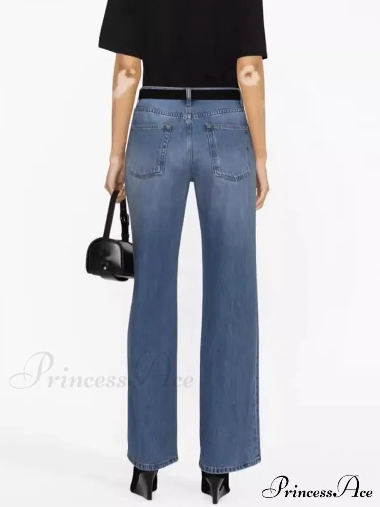 High Quality Autumn New Floor-Length Denim High-Waisted Minimalist Style Loose Wide-Leg Jean