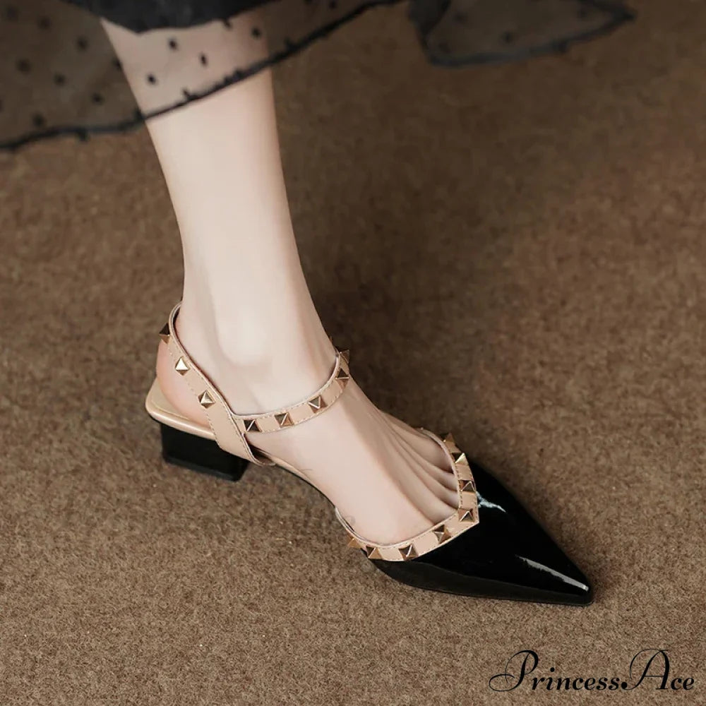 High Quality Classic Rivet Design Slingback Casual Fashion Dating Low Heel Pump