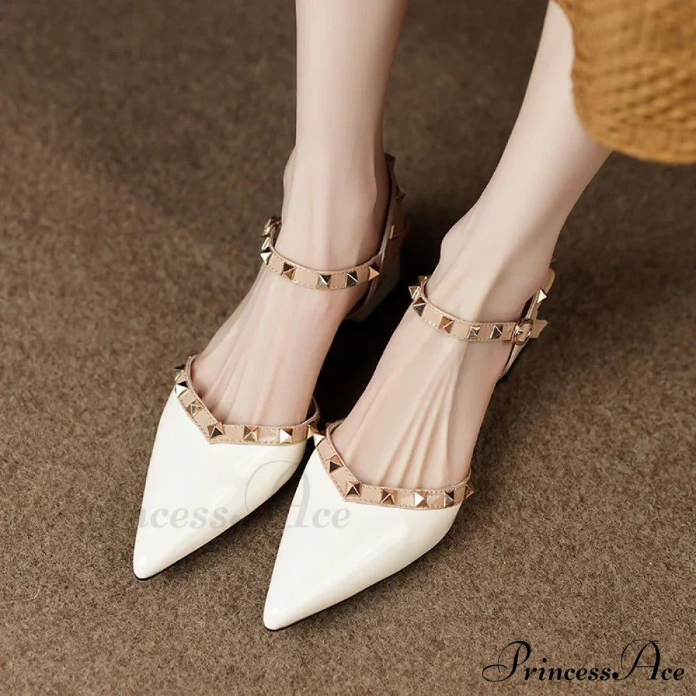 High Quality Classic Rivet Design Slingback Casual Fashion Dating Low Heel Pump Beige / 34