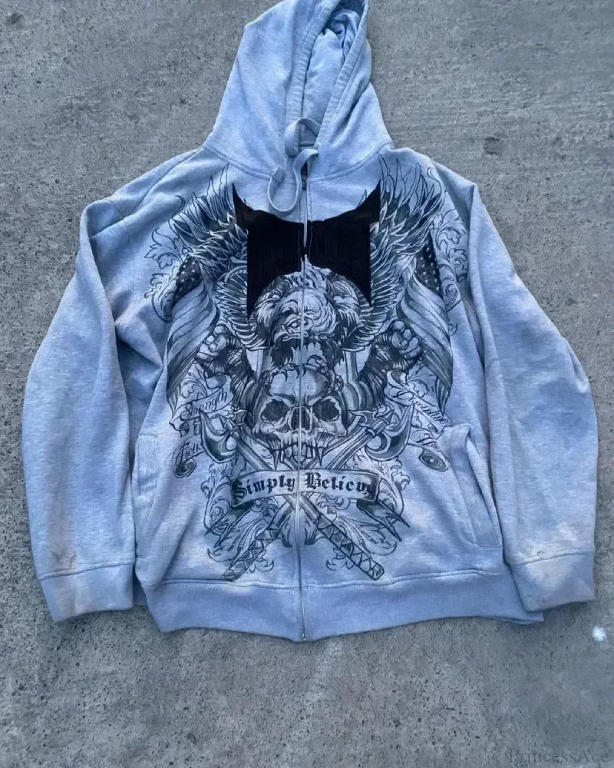 High-Quality Gothic Skull Print Hoodie blue 1 / S