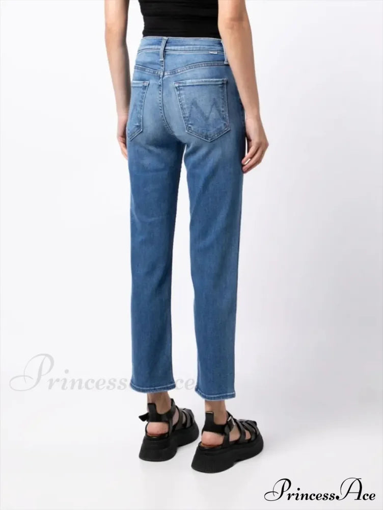 High Quality Mo Zipper Women’s Straight Waist Fashion Female Ankle-Length Denim 2024 Fall Winter