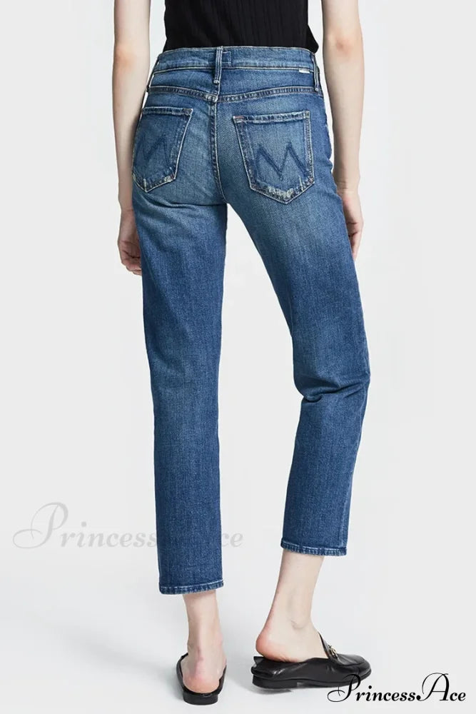 High Quality Mo Zipper Women’s Straight Waist Fashion Female Ankle-Length Denim 2024 Fall Winter