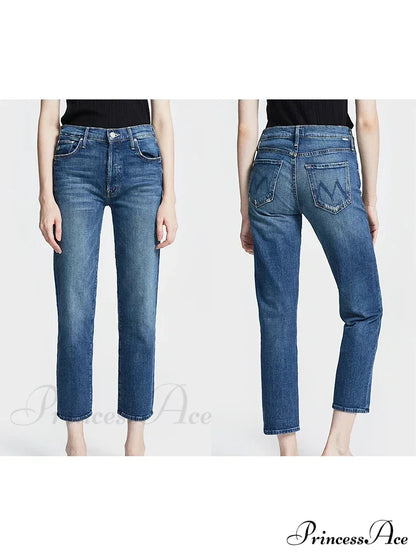 High Quality Mo Zipper Women’s Straight Waist Fashion Female Ankle-Length Denim 2024 Fall Winter