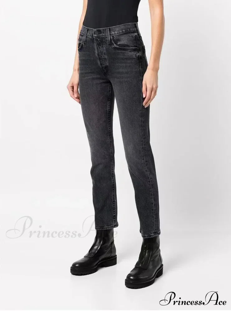 High Quality Stretch Women Straight Denim Casual Fashion Ankle-Length 2024 Fall Winter New Jean