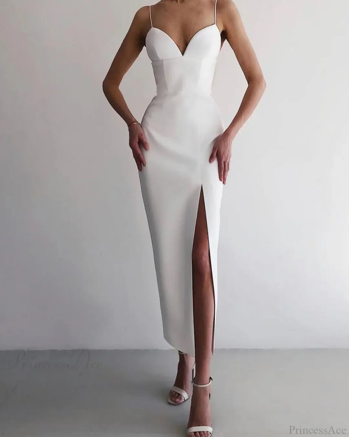 High Slit Bodycon Maxi Dress White / S