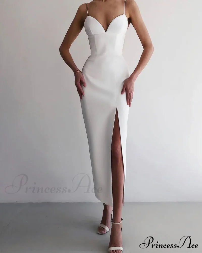 High Slit Bodycon Maxi Dress White / S