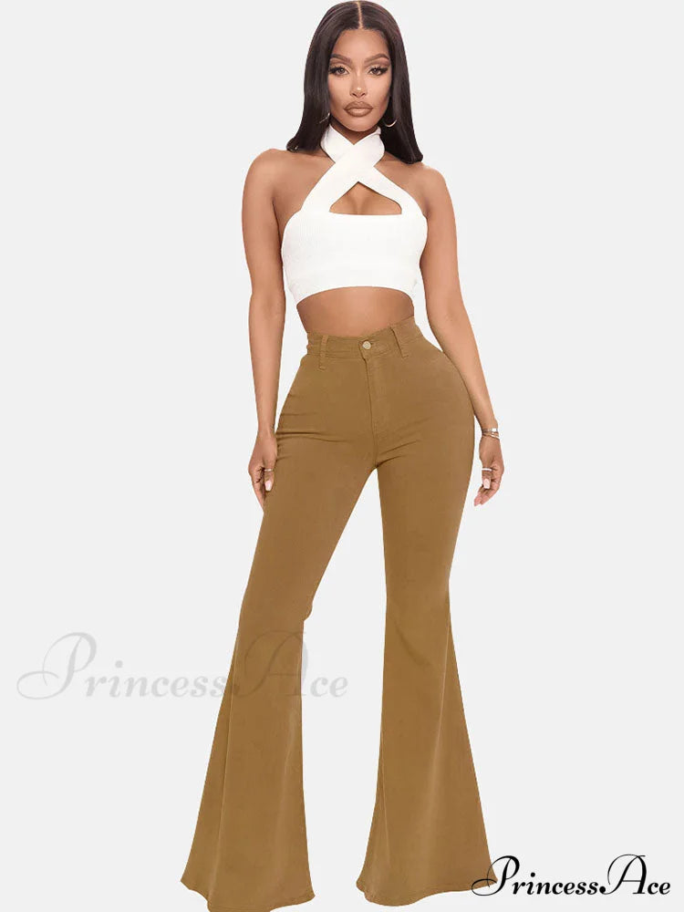 High-Slit Long Graceful Pleated Maxi Skirt Brown / S Jeans