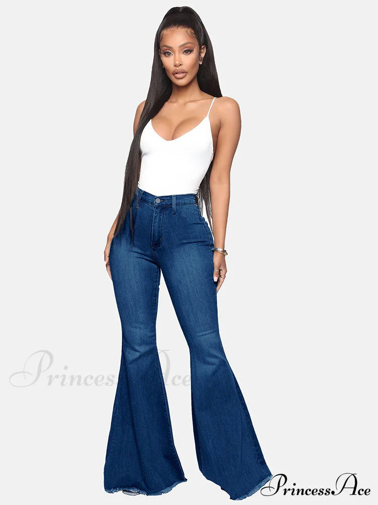 High-Slit Long Graceful Pleated Maxi Skirt Dark Blue / S Jeans