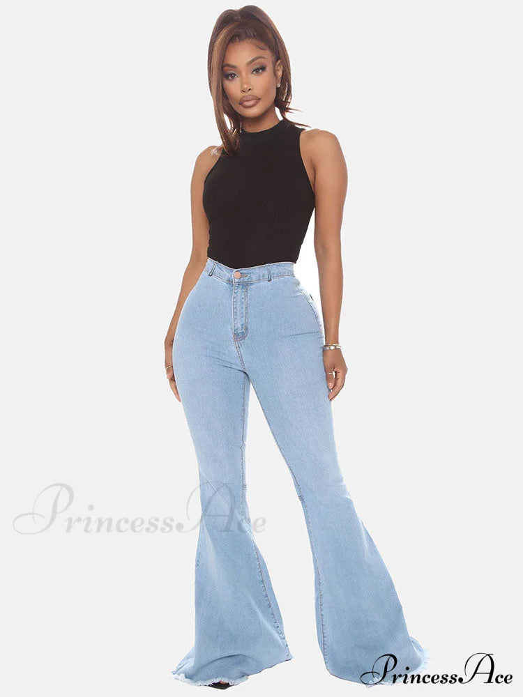 High-Slit Long Graceful Pleated Maxi Skirt Light Blue / S Jeans