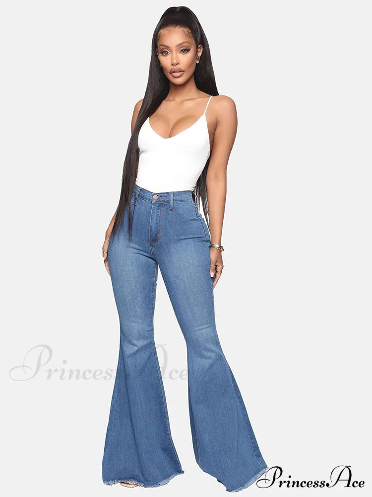 High-Slit Long Graceful Pleated Maxi Skirt Mid Blue / S Jeans