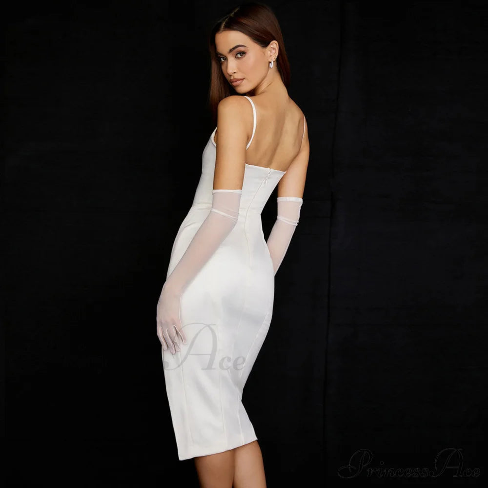 High Slit Slip Cocktail Modern Midi Dress - Rose L / White Party Dresses